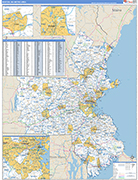 Boston-Cambridge-Newton Metro Area Wall Map Basic Style